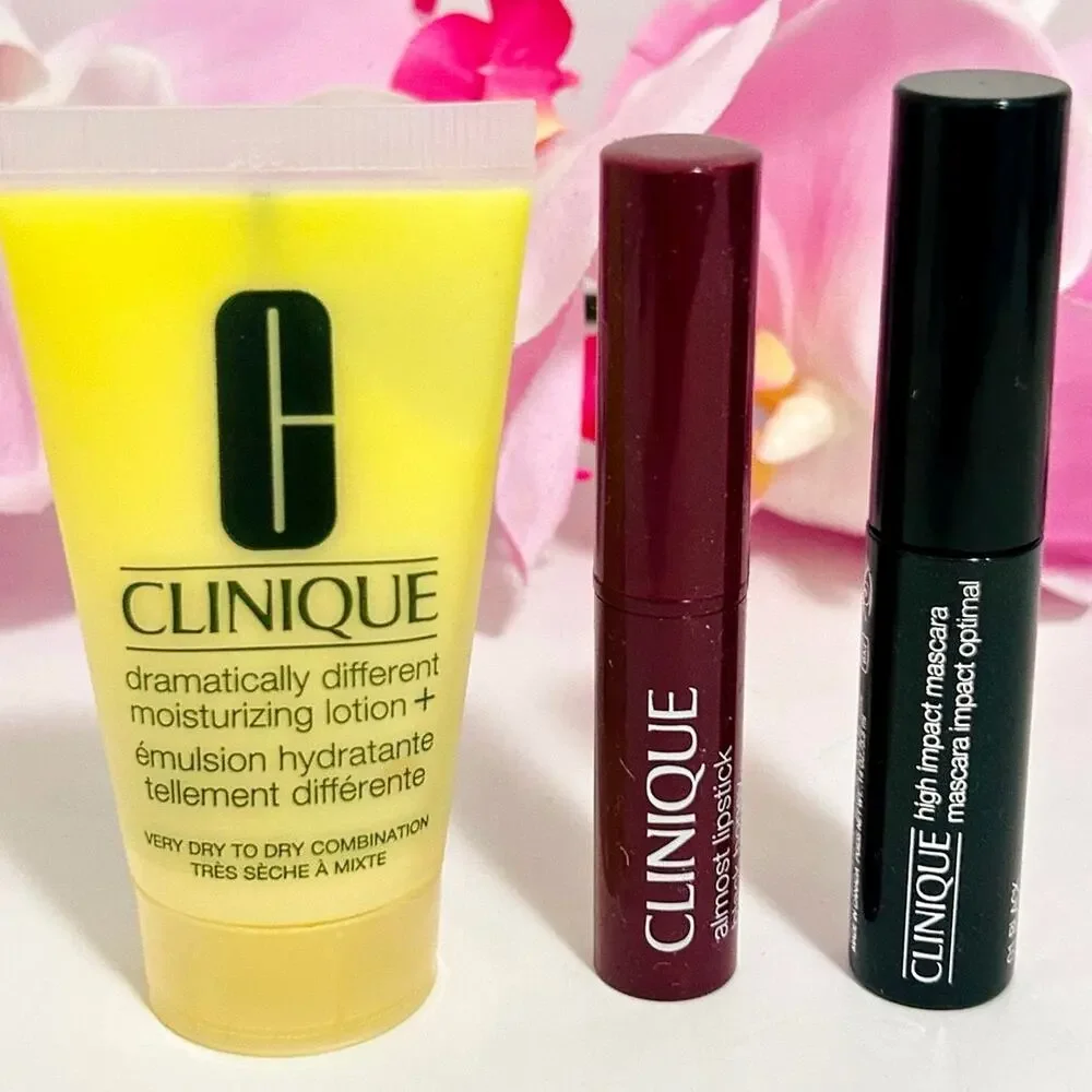 Clinique Beauty Bundle Black Honey Lipstick Mascara Lotion Cosmetic Bag NWT